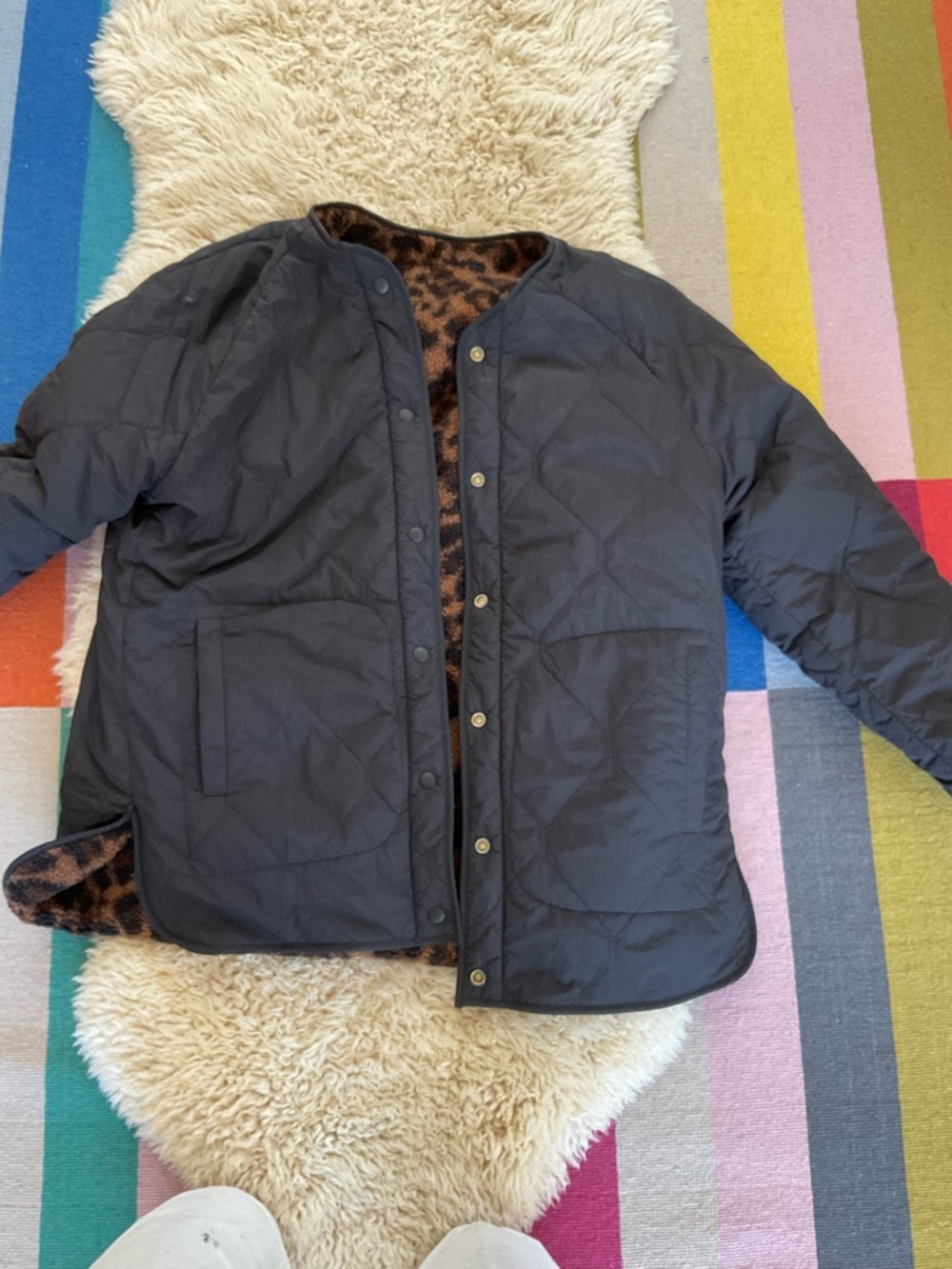 AYR Leopard Shearling Jacket REVERSIBLE in Brown and Black - Picture 2 of 6